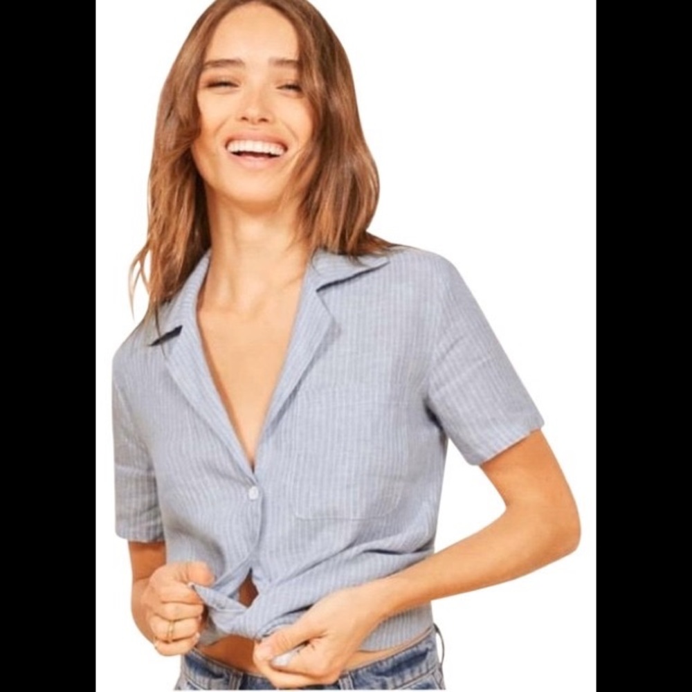 NWT REFORMATION CHAMBRAY & LINEN BUTTON UP TOP